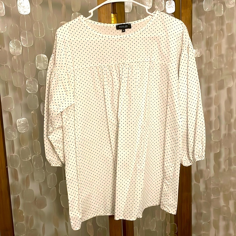 White polka dot Roolee blouse 3/4 sleeve size M